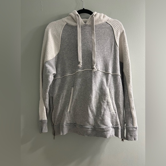 Free People "Trademark Hoodie" charcoal grey and textured off-white patchwork - Picture 6 of 9